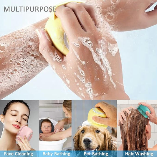 OTAVILEM Body Scrubber with Soap Dispenser for Shower, 3 Pack Silicone Exfoliating Brushes, Soft Body Exfoliator, Bath Loofah for Babies, Kids, Women, Men and Pets, 3 Colors (Heart Shaped)