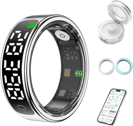 Smart Health Ring for Women Men, Smart Ring Fitness Tracker for iOS Android, Heart Rate, Blood Oxygen, Blood Pressure, Sleep Monitoring,5ATM Waterproof, No Subscription Fee (Silver, 10#)