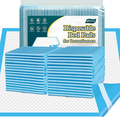 50 Count Bed Pads with Adhesive Strip 30"x36" Thicken Elderly Adults Incontinence Underpads Disposable, Heavy Duty Absorbent Chucks Waterproof, XL Extra Large Puppy Pee Training Pad