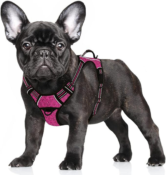 BARKBAY No Pull Dog Harness Large Reflective Dog Harness with Front Clip and Easy Control Handle for Walking Training Running with ID tag Pocket(Pink/Black,S)