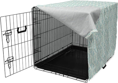 Lunarable Damask Blue Dog Crate Cover, Vintage Antique Pattern with Classic Victorian Motif, Easy to Use Pet Kennel Cover for Cats & Medium Dogs, 24 Inch, Eggshell Pale Cadet Blue