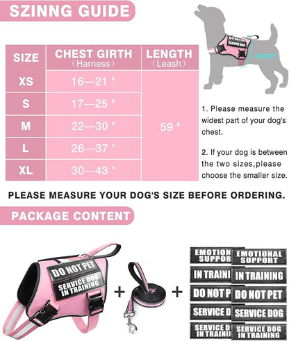 Service Dog Vest Harness and Leash Set+10 Patches for Puppy Small Dogs,Do Not Pet Emotional Support Dog Vest with 2 Soft Padded Handle for Everyday/Training (Pink XS)