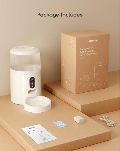Faroro Automatic Cat Feeder with Camera, 3MP HD Video with Night Vision, 5G WiFi Cat Feeder Automatic with APP Control, 2-Way Audio, Low Food Sensor, Motion Alerts for Cats and Dogs