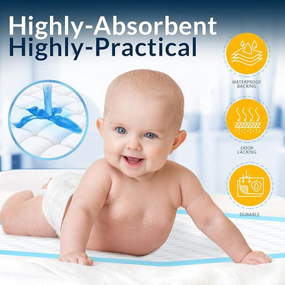Medpride Disposable Underpads 17'' x 24'' (100-Count) Incontinence Pads, Bed Covers, Puppy Training | Thick, Super Absorbent Protection for Kids, Adults, Elderly | Liquid, Urine, Accidents