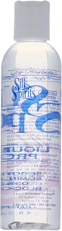 Chris Christensen Silk Spirits, Liquid Silk Protein, Dog Conditioner for Long Hair Dogs and Drop Coated Dogs, Groom Like a Professional, Made in USA, 4 oz