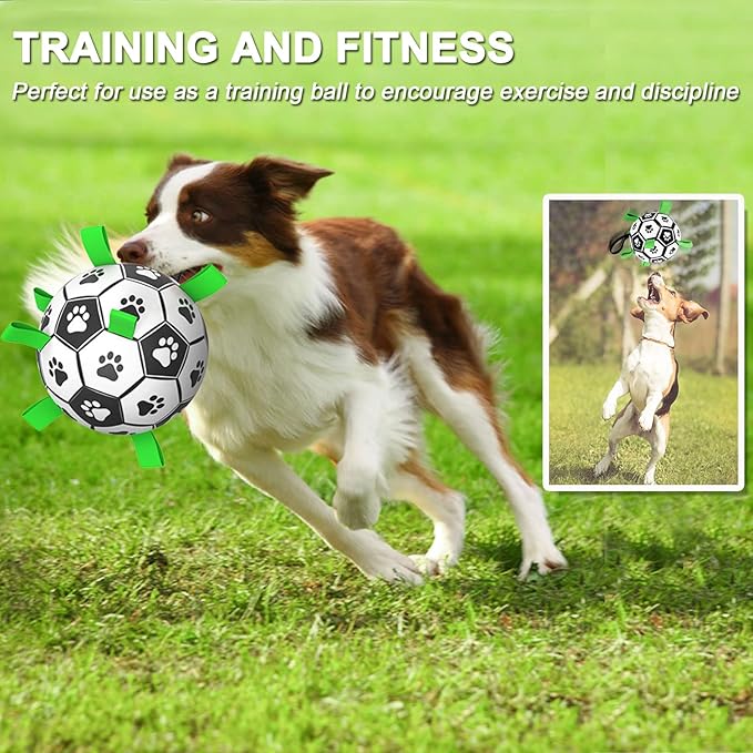 Amasiver Dog Soccer Ball Toys with Straps - 8 inch Large Herding Ball for Dogs, Interactive Dog Toys for Tug of War, Tug Toy Birthday Gifts, Water Toy, World Cup Sturdy Dog Balls for Medium Large