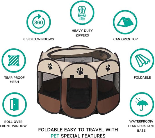 Dog Playpen, 45'' Portable Foldable Pet Dog Cat Playpen Crates Kennel/Premium 600D Oxford Cloth, Portable Foldable Pet Play Pens Cat Dog Rabbit Kennel, Removable Zipper Top, Indoor and Outdoor Use