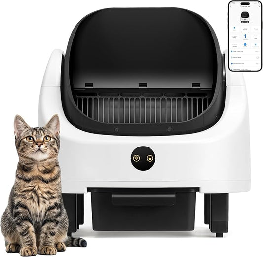 Self Cleaning Litter Box,Open Top Design Automatic Cat Litter Box Self Cleaning for Multiple Cats with App Control Safety Protection,Black