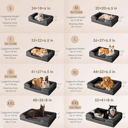 EHEYCIGA Orthopedic XL Dog Beds, Waterproof Memory Foam Dog Bed for Extra Large Dogs, Non-Slip Bottom and Egg-Crate Foam Big Dog Couch Bed with Washable Removable Cover, Dark Grey