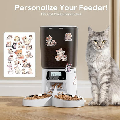 Automatic Cat Feeder for 2 Cats, 6L Timed Cat Dry Food Dispenser Dog Feeder up to 6 Meals & 30 Portions per Day,10S Voice Record,Flexible Schedule Timer Pet Feeder for Small Dogs, White