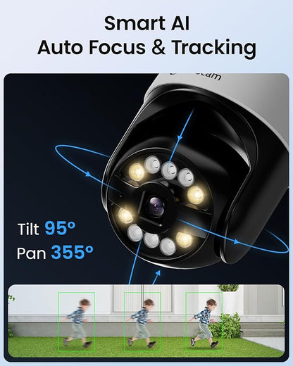 Loocam 4K Wireless Security Camera System Wi-Fi 6, Color Night Vision, 355° Pan 95° Tilt, Light & Siren Alarm, Human Vehicle Detection, Two-Way Audio for Indoor Outdoor, 8CH NVR 1TB HDD Included