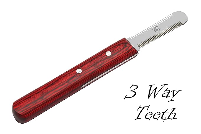 Brutul Bee Dog Grooming Coat Stripping Knife Stripper Trimmer Tool Wooded Handle Stripping Knives Set of 6 in Stainless Steel Non-Slip Tools for Grooming Dogs (Red)