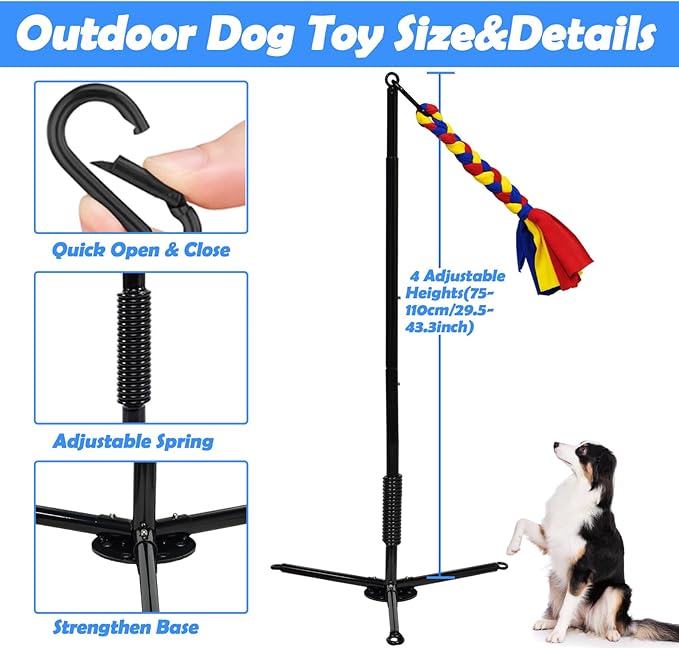 Outdoor Dog Toy,Interactive Exercise Game in Yard Park Tug of War Tether for Large Medium Small Dog with 2 Rope Toy and Bell Pull Chase and Solo Play