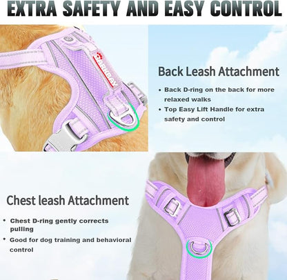 BARKBAY No Pull Dog Harness Large Reflective Dog Harness with Front Clip and Easy Control Handle for Walking Training Running with ID tag Pocket(Violet Purple,S)
