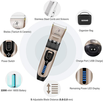 Dog Clippers for Grooming,Dog Grooming Kit for Heavy Thick Hair&Coats/Low Noise Rechargeable Cordless Hair Trimmer/Pet Shaver with Paw Trimmer for Small & Large Dogs Cats