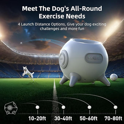 uahpet Automatic Ball Launcher for Dogs with Obstacle Detection, 20ft-80ft Adjustable Distances Ball Thrower Launcher for Medium & Large Dogs, with 4 Balls (2.5 inches)