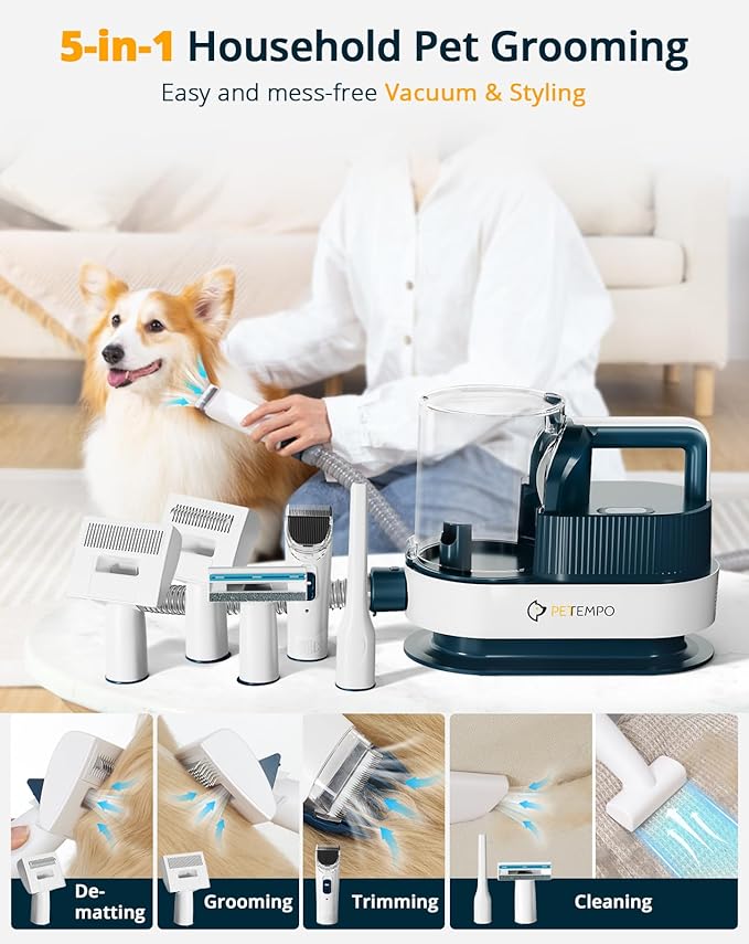 Dog Grooming Vacuum, 9 in 1 Dog Grooming Kit & Dog Hair Vacuum Suction 99% Pet Hair, 2L Dust Cup Dog Brush for Shedding Vacuum, White