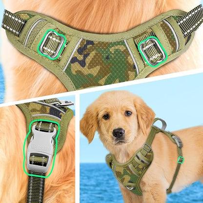 BARKBAY No Pull Dog Harness Large Reflective Dog Harness with Front Clip and Easy Control Handle for Walking Training Running with ID tag Pocket(Camo,XS)