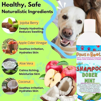 6-in-1 Dog Shampoo - Fast Relief for Allergies, Dry, Itchy, Skin. Premium & Beneficial Ingredients to Repair and Nourish The Skin/Coat. 100% Natural, Organic, Plant-Based, Dober-Mint