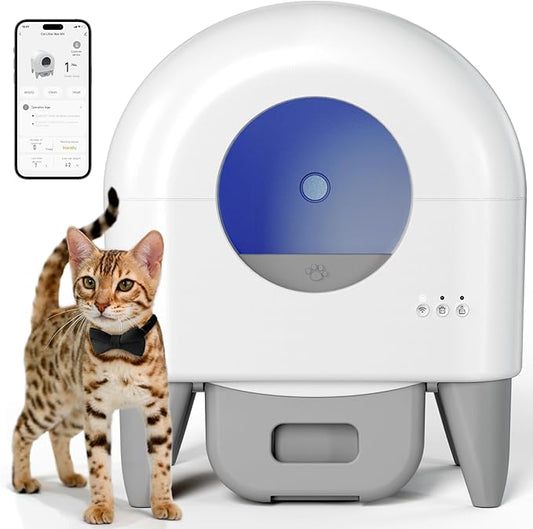 Self Cleaning Litter Box, Automatic Cat Litter Box Self Cleaning Large Capacity for Multiple Cats, App Control with Safety Sensors, Removable Washable Liner,2 Rolls Garbage Bags,Grey