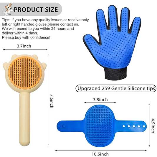 GJEASE Cat Grooming Glove Brush,Self-Cleaning Slicker Pet Brush for Short and Long Haired pets,Dog Bath Brush for Shedding and Grooming,Removes Loose Hair and Tangles,Promote Circulation
