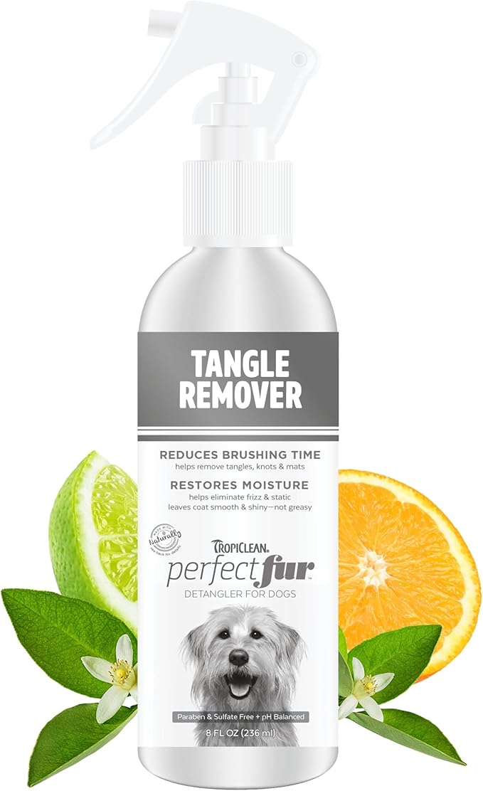 TropiClean Perfect FurDetangler Spray for Dogs - Made in USA - Detangling & Dematting Formula - Removes Mats & Knots for Gentle, Easy Brushing - Naturally Derived, 8oz