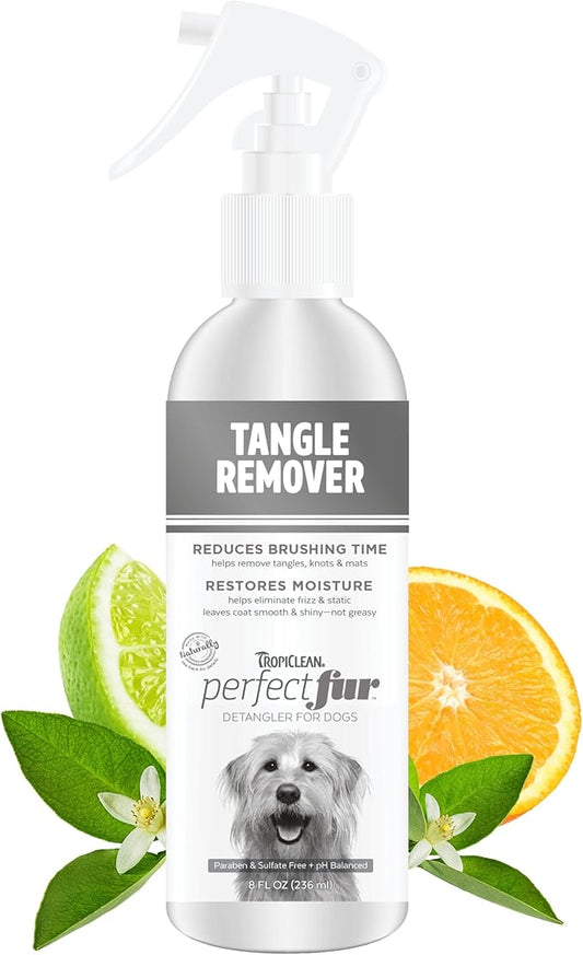 TropiClean Perfect FurDetangler Spray for Dogs - Made in USA - Detangling & Dematting Formula - Removes Mats & Knots for Gentle, Easy Brushing - Naturally Derived, 8oz