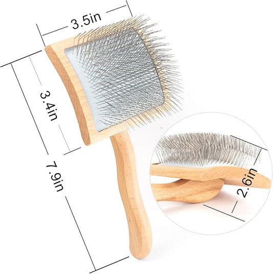 Long Pin Slicker Brush for Dogs (Goldendoodles, Labradoodles, Poodles) and Long Hair cat， Best Grooming Brush for Small Animals ，for Grooming Pet Hair， Beech Wood