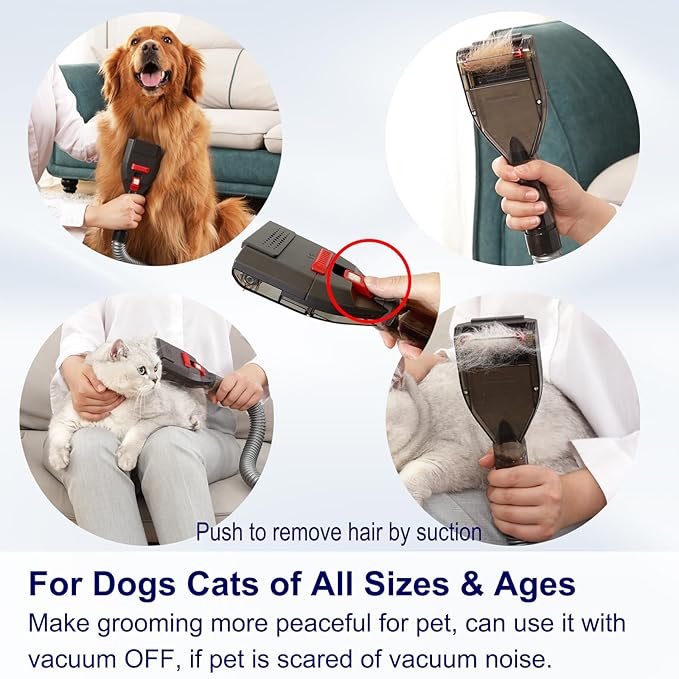 Upgrade Dog Hair Vacuum Attachment for Most Vacuum Cleaners, Pet Shedding Grooming Brush Tool Kit as Undercoat Deshedding Groomer with Long Extension Hose Adapters (Universal 1-1/4" to 1-3/4")