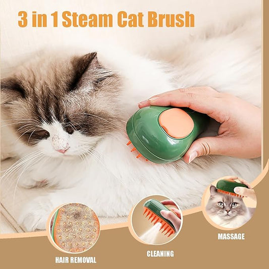 Cat Steam Brush, 3 in 1 Cat Brush for Shedding,Spray Cat Brush For Pets Grooming, Portable Pets Hair Removal Tool For Cats and Dogs, Pets Steamy Brush With Water Tank,Green