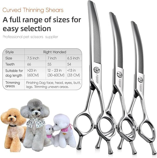 Curved Thinning Shears for Dogs Grooming 7.0'' Multipurpose Professional Pet Curved Blender Scissors for Dog Grooming 35% Thinning Rate (7.0 In, V Type Blender)
