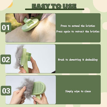 Self-Cleaning Slicker Brush for Dogs & Cats - Gentle Deshedding Grooming Tool for Long and Short Hair Pets, Removes Loose Fur, Undercoat, and Tangles