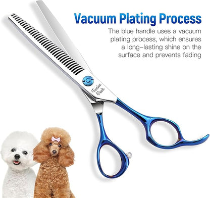 Fenice Peak Grooming Scissors for Dogs 7 inch Thinning Pet Grooming Scissors Ergonomically Designed Blue Handles Ideal Dog Shears for Precise Trimming Easy Use.