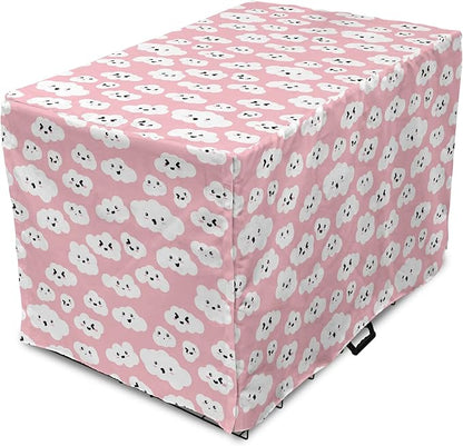 Ambesonne Cloud Dog Crate Cover, Continuous Fluffy Cumulus Blush Tones Sky Cartoon, Easy to Use Pet Kennel Cover for Medium Large Dogs, 42 Inch, Pink Charcoal