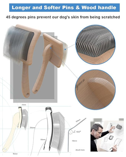 Dog Slicker Brush, Large Dog Brush, Professional Doodles Brush, for Poodles, Goldendoodles and Labradoodles, Easy to Remove Tangles, Mats and Fluff, Wood