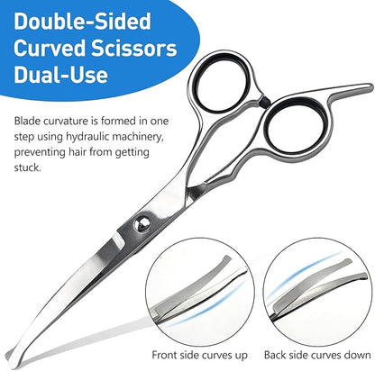 Professional Curved Dog Grooming Scissors with Rounded Tips, Cat Shears, 4CR Stainless Steel Curved Blades, Pet Home Grooming Tools