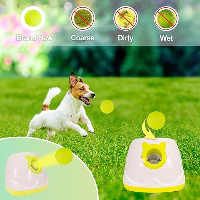 Dog Ball Throwing Machine for Small to Medium Sized Dogs, Dog Interactive Toy Pet Ball Launcher with Balls (Yellow with Remote Contro)