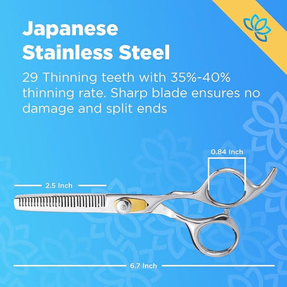 Equinox Professional Hair Scissors Set - Pro Barber Kit, Includes Cutting Scissors, Thinning Shears, Straight Razor, 3 Combs, Clips, Grippers - Salon & Barber Supplies, Hair Tools
