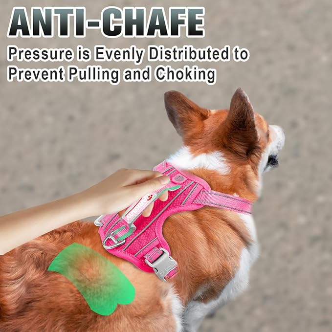 BARKBAY No Pull Dog Harness Large Reflective Dog Harness with Front Clip and Easy Control Handle for Walking Training Running with ID tag Pocket(Pink,XS)