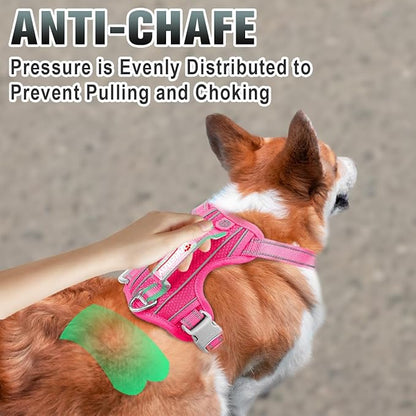 BARKBAY No Pull Dog Harness Large Reflective Dog Harness with Front Clip and Easy Control Handle for Walking Training Running with ID tag Pocket(Pink,XS)