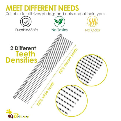4 Pack Flea Lice Comb, 2-in-1 Stainless Steel Dog Cat Grooming Combs with Rounded Teeth, Double Sided Professional Pet Tear Stain Remover, Dematting Tool for Small, Medium & Large Pets