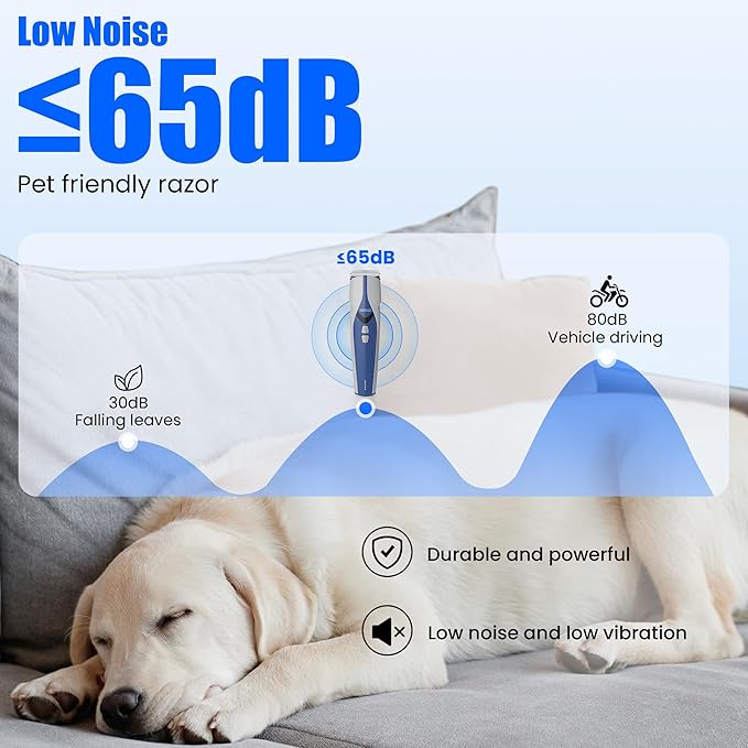 Cordless Cat & Dog Shaver, 5 Speed Low Noise Hair Clippers, Metal Blade & 8 Ceramic Comb Trimmer, Blue