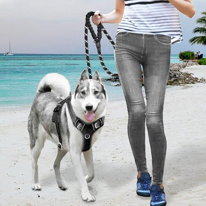 BARKBAY No Pull Dog Harness Large Reflective Dog Harness with Front Clip and Easy Control Handle for Walking Training Running with ID tag Pocket(Black,L)