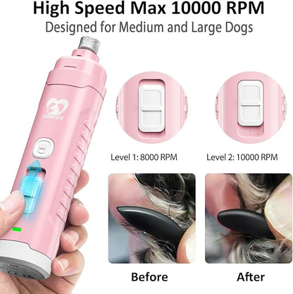Casfuy Dog Nail Grinder with 2 LED Light for Large Medium Small Dogs - 3X More Powerful 2-Speed Electric Pet Nail Trimmer Rechargeable Quiet Painless Paws Grooming & Smoothing Tool