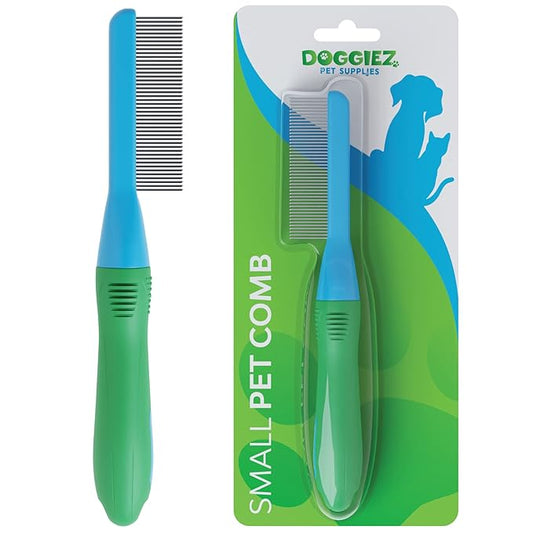 Dog Cat Rabbit & Pet Detangler Comb for Small Pets - Grooming Tool with Round Tip Steel Pins - Anti Slip Hair Buster