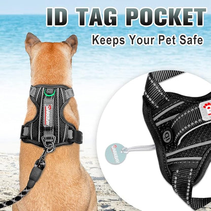 BARKBAY No Pull Dog Harness Large Reflective Dog Harness with Front Clip and Easy Control Handle for Walking Training Running with ID tag Pocket(Black,XL)