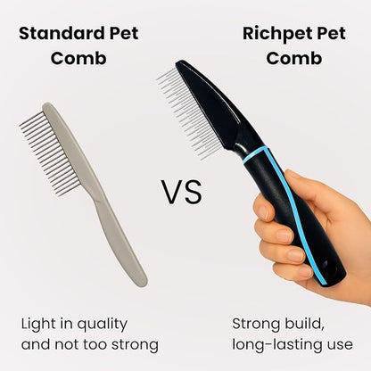 Detangling Pet Comb for Dogs & Cats - Soft On Skin with Stainless Steel Teeth for Removing Matted Fur, Knots & Tangles – Dog Grooming Comb for Long, Short & Curly Hairs