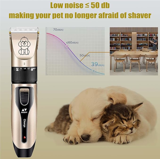 Dog Shaver Clippers, Pets Grooming Kit, Low Noise Rechargeable Cordless Hair Clippers for Small&Large Dogs Cats