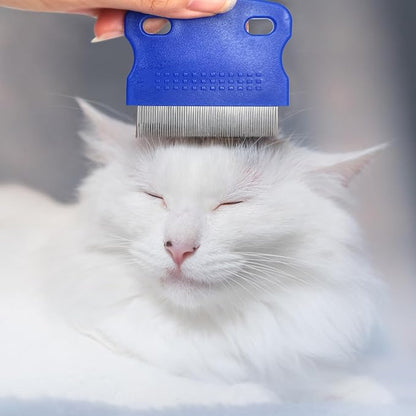 Quacc 4 Different Kinds of Flea Combs, Stainless Steel Round Teeth Dog Cat Lice Combs, Durable Fine Tooth Pet Tear Stain Remover Tool (Blue)