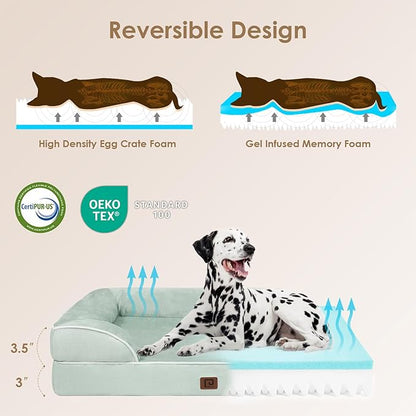 EHEYCIGA Orthopedic Large Dog Bed, Waterproof Memory Foam, Non-Slip Bottom, Sage Green, 36"L x 27"W x 6.5"Th